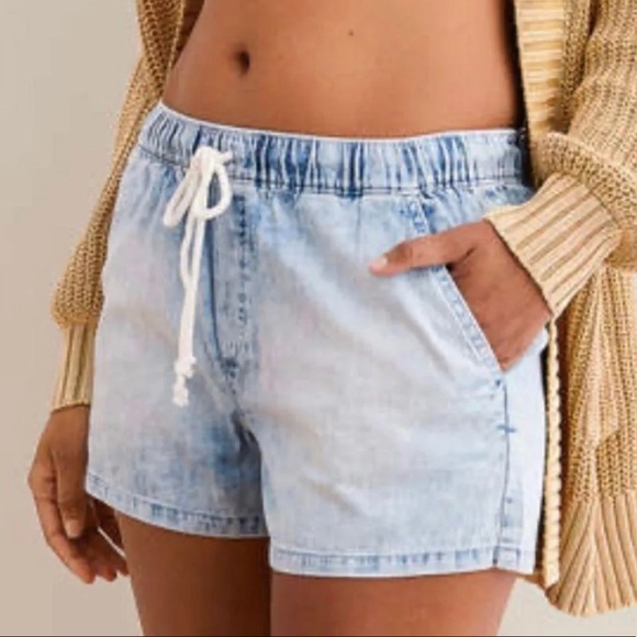 AERIE DRAWSTRING DENIM SHORTS - Picture 2 of 4